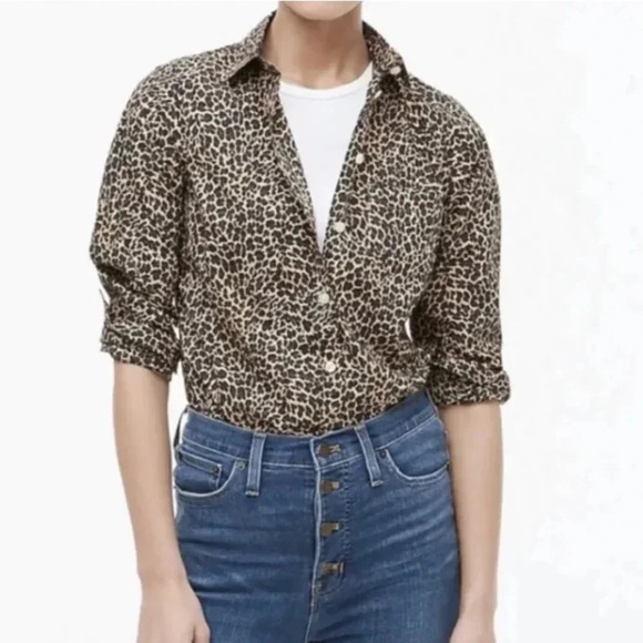 J Crew womens  Button-up leopard shirt button down long sleeve size M - Picture 1 of 10
